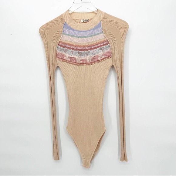Free People Tops - NEW Free People Knit Patchwork Bodysuit XS